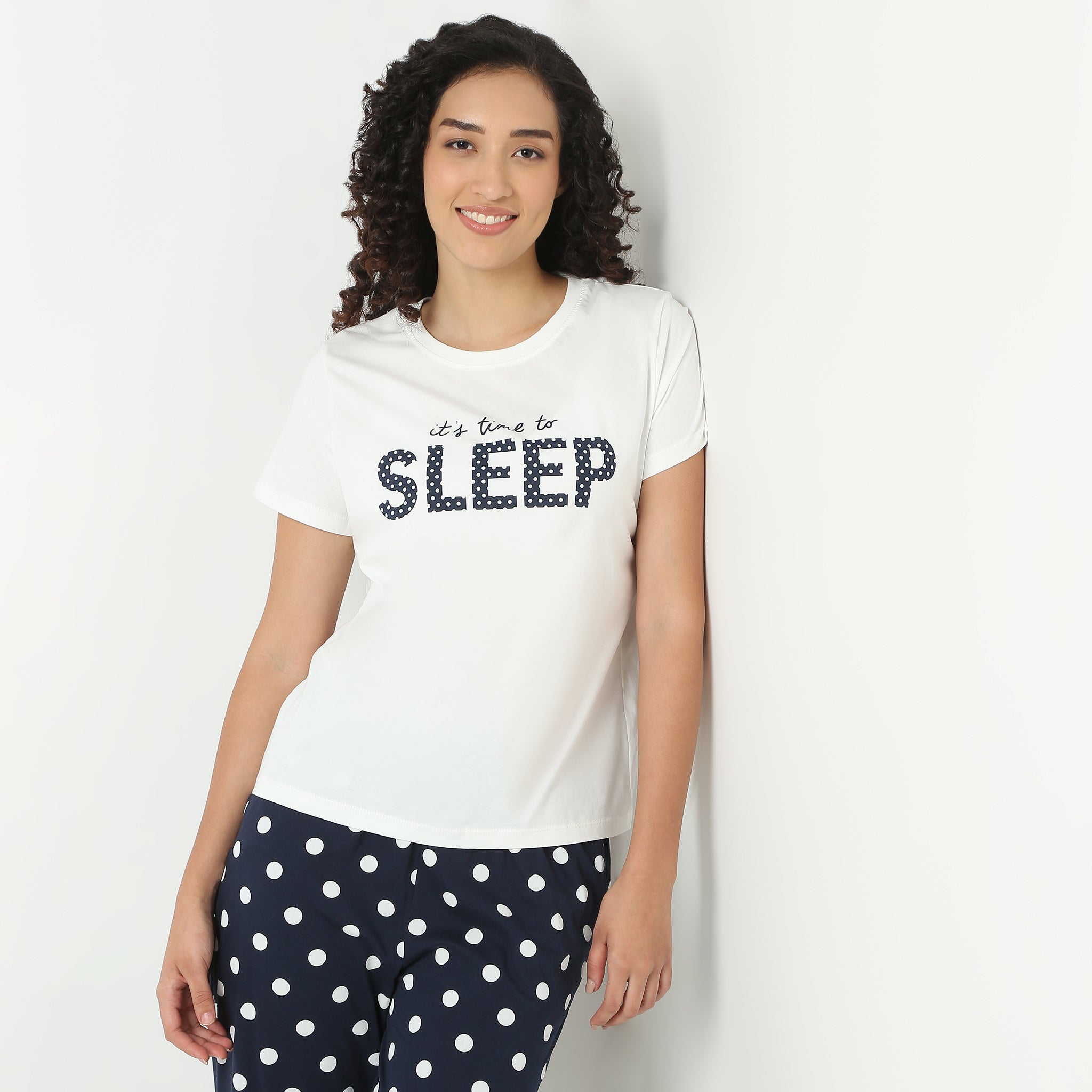 Text Print Round Neck Loungewear T-Shirt
