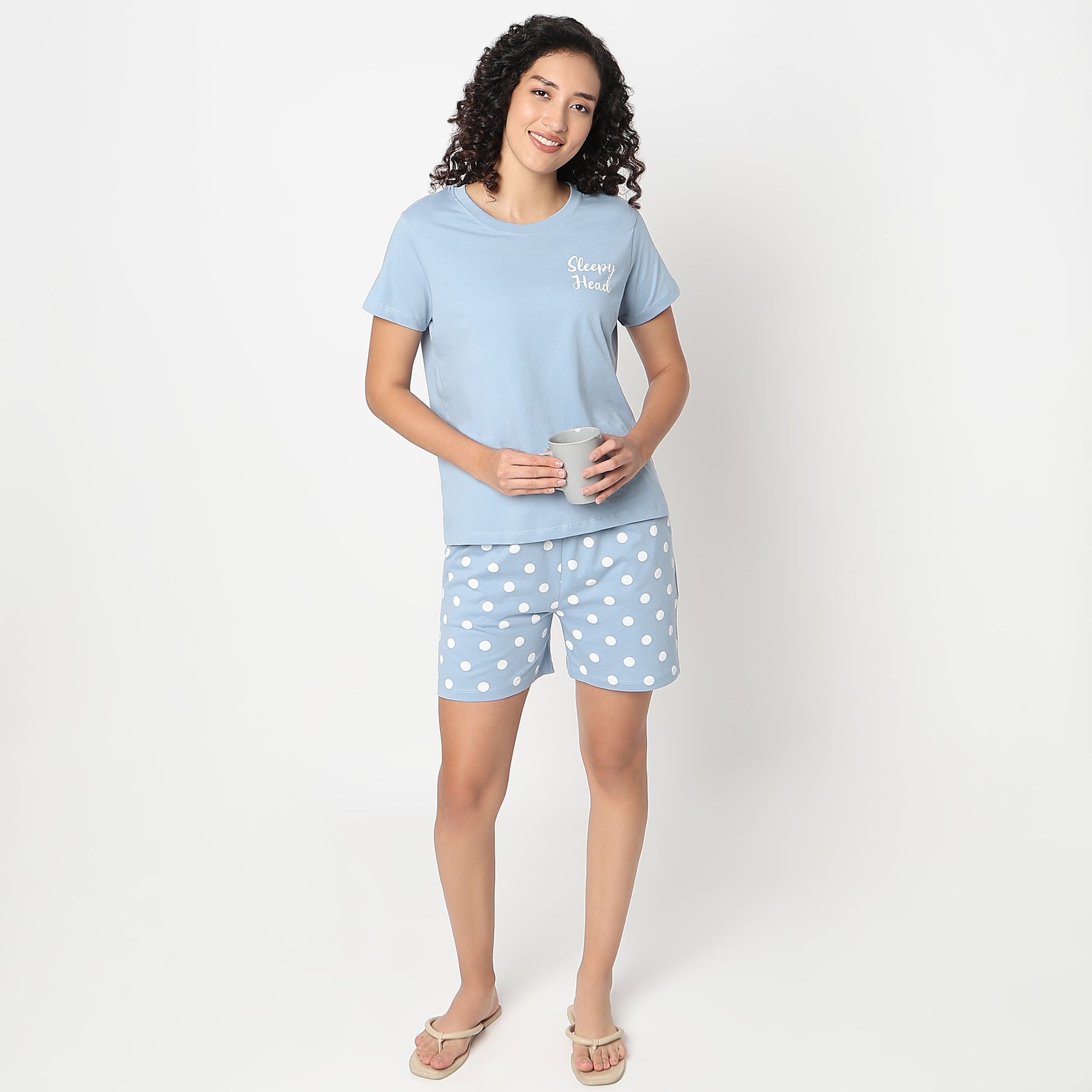 Text Print Round Neck Loungewear T-Shirt