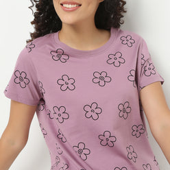 Floral Print Round Neck Loungewear T-Shirt
