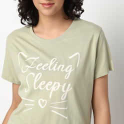 Buy Women Regular Fit Printed Short Sleeve Sleepwear T-Shirt  - Style Union