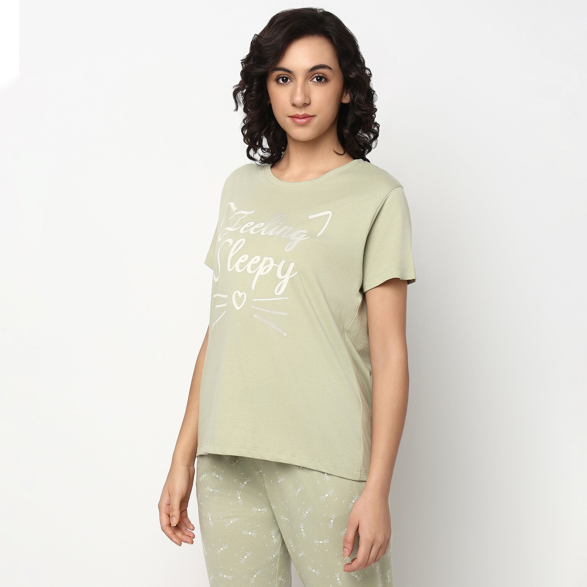 Buy Women Regular Fit Printed Short Sleeve Sleepwear T-Shirt  - Style Union