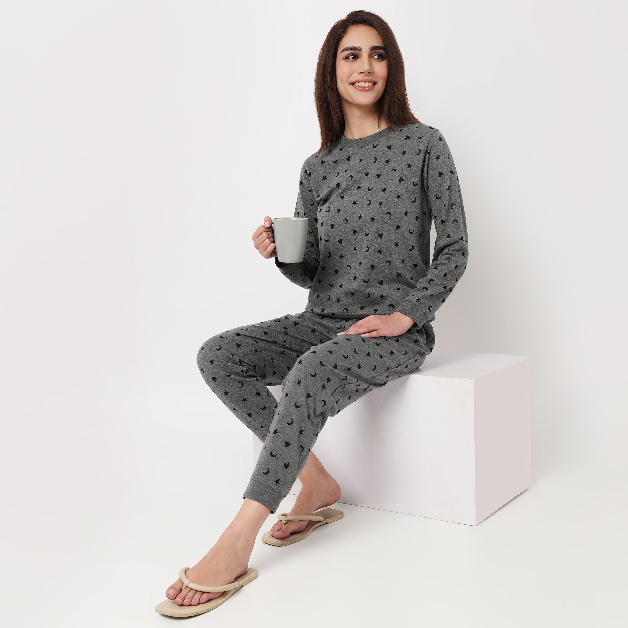 Printed Cotton Full Sleeve Lounge Sweatshirt 