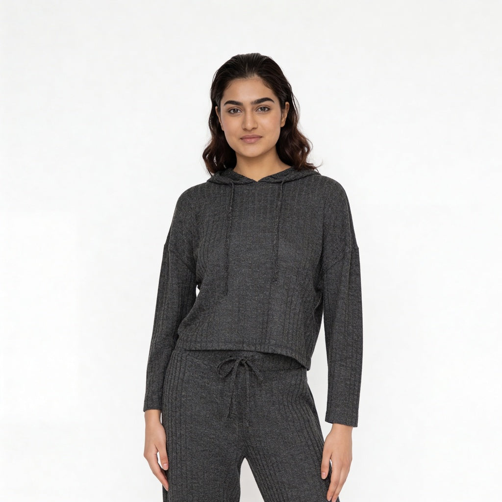 Ribbed Hooded Sweatshirt