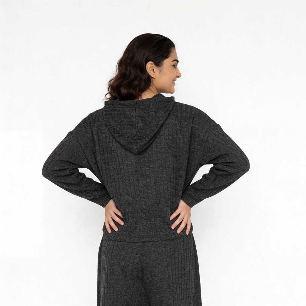 Ribbed Hooded Sweatshirt