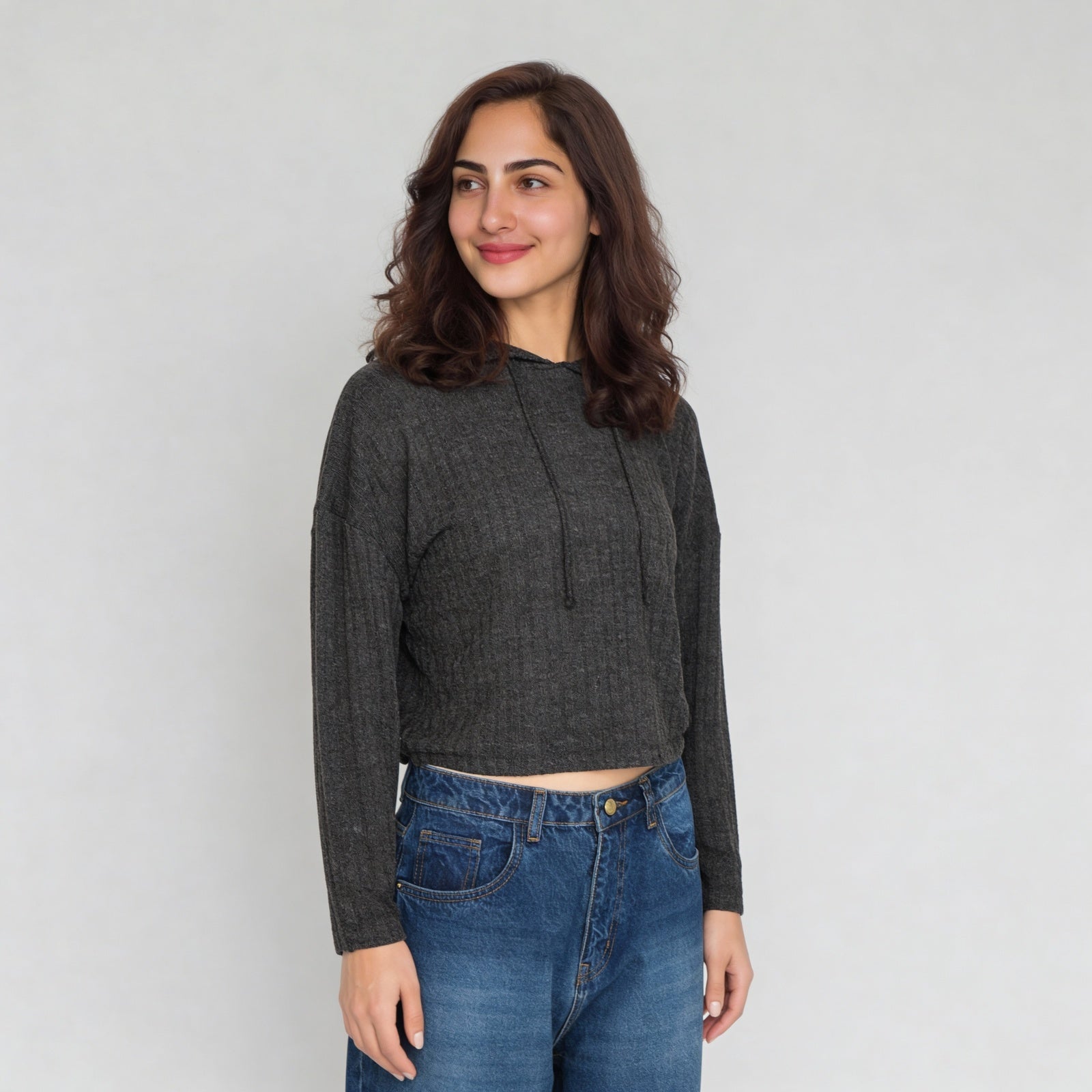 Ribbed Hooded Sweatshirt