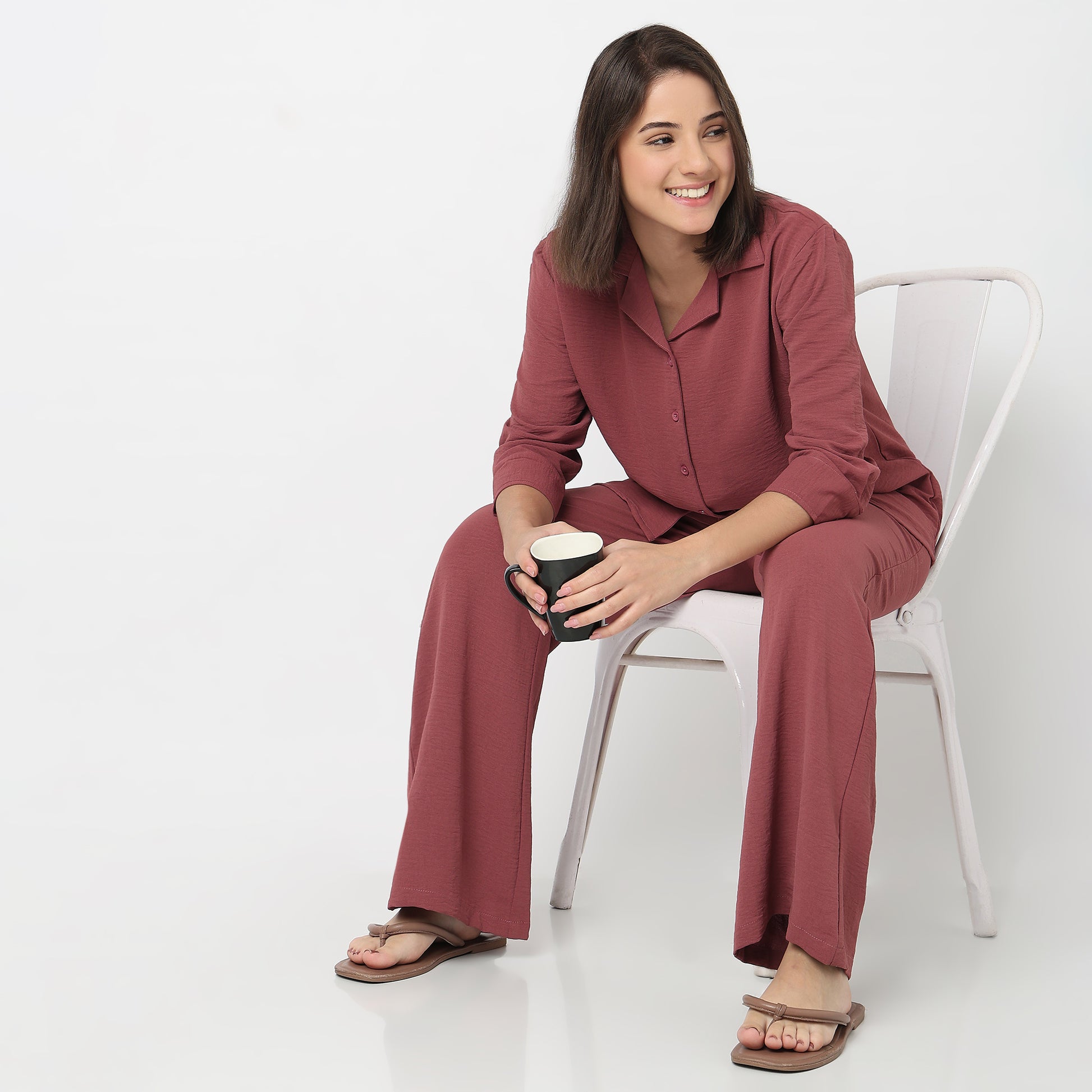 Solid Straight Lounge Shirt