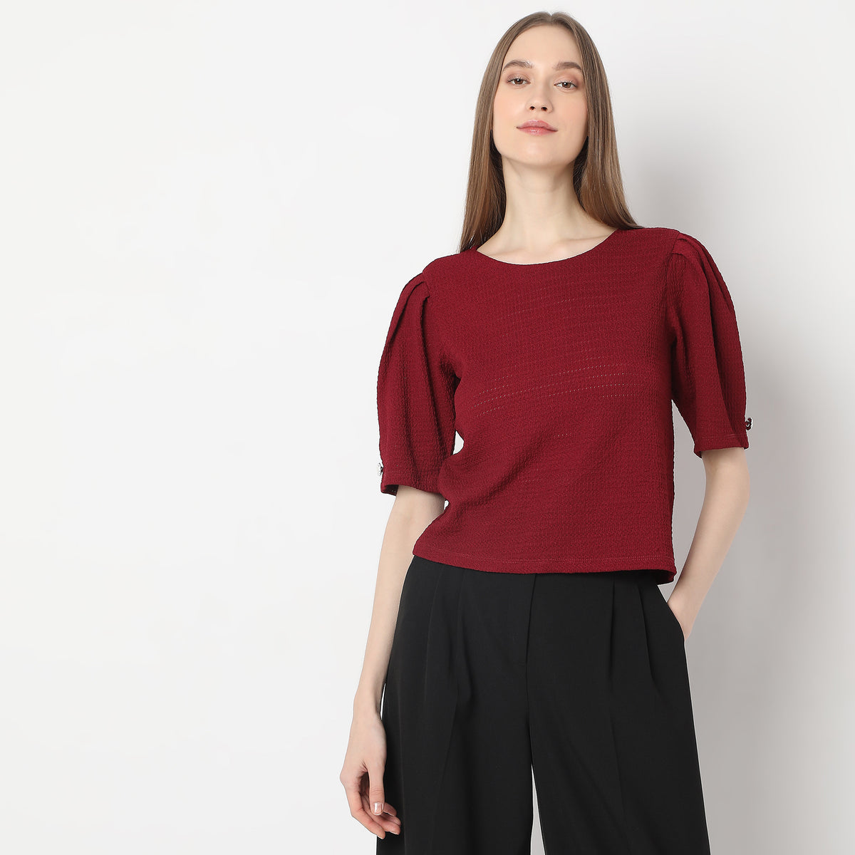 Structured Puffed Sleeve Top