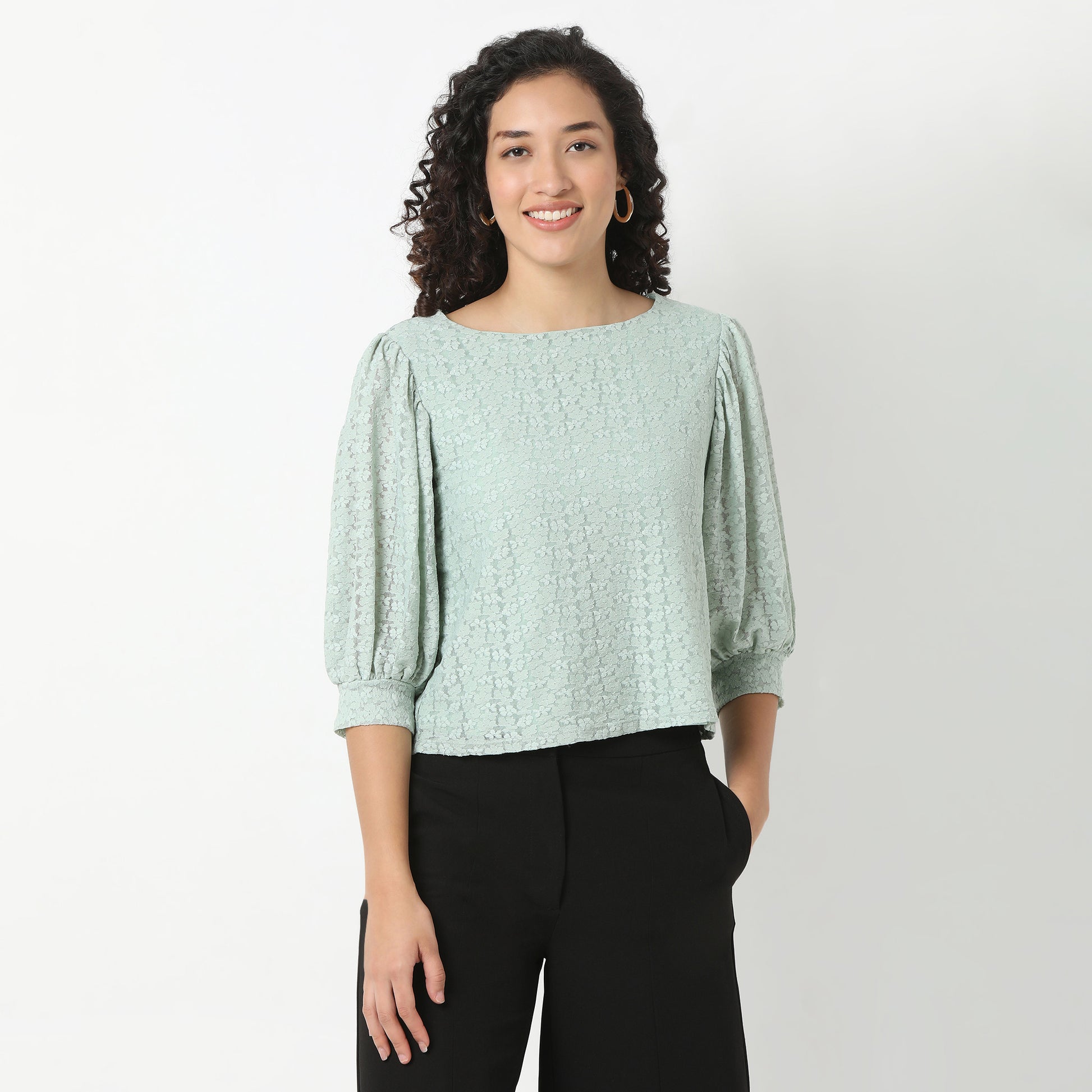 Solid Round Neck Full Lace Top