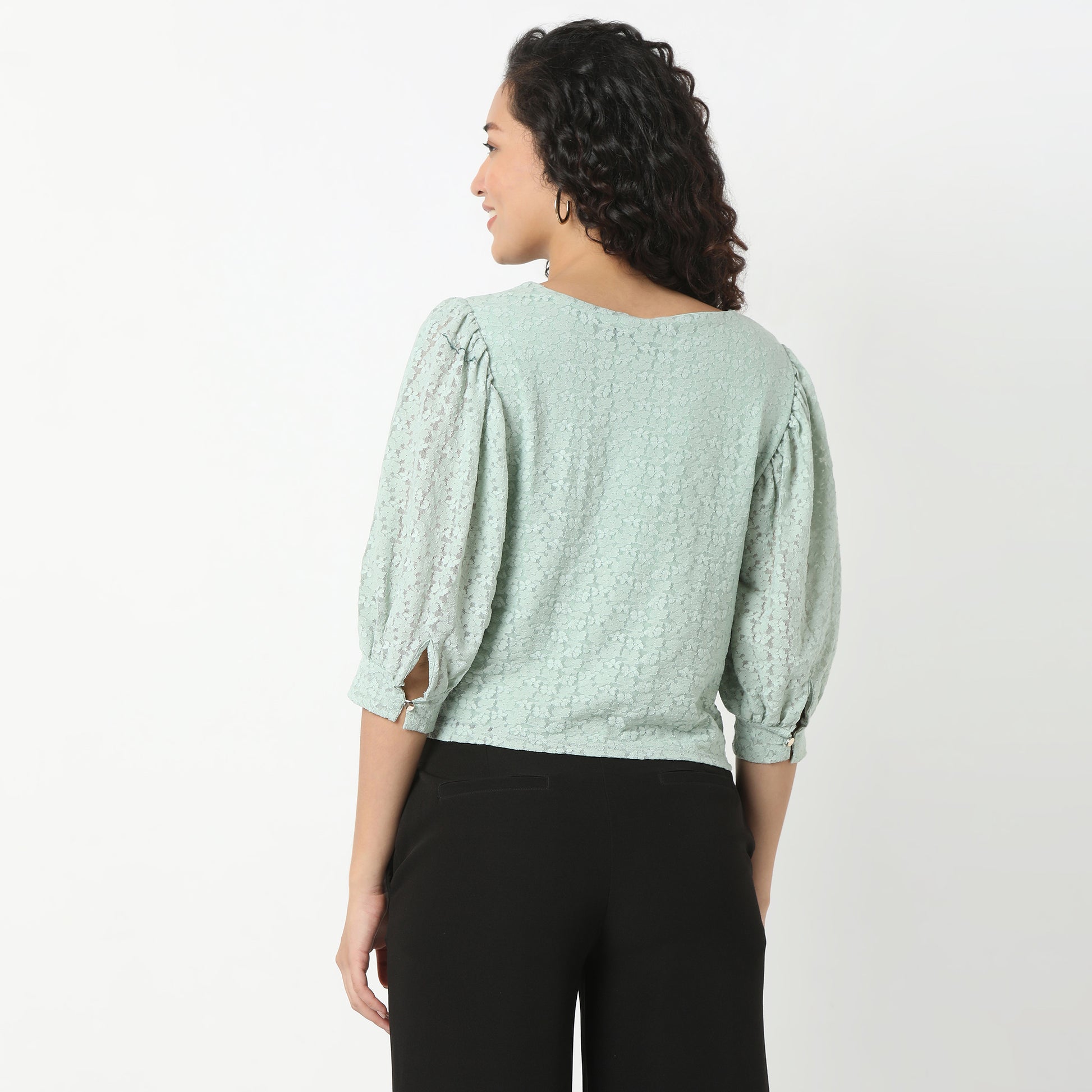 Solid Round Neck Full Lace Top