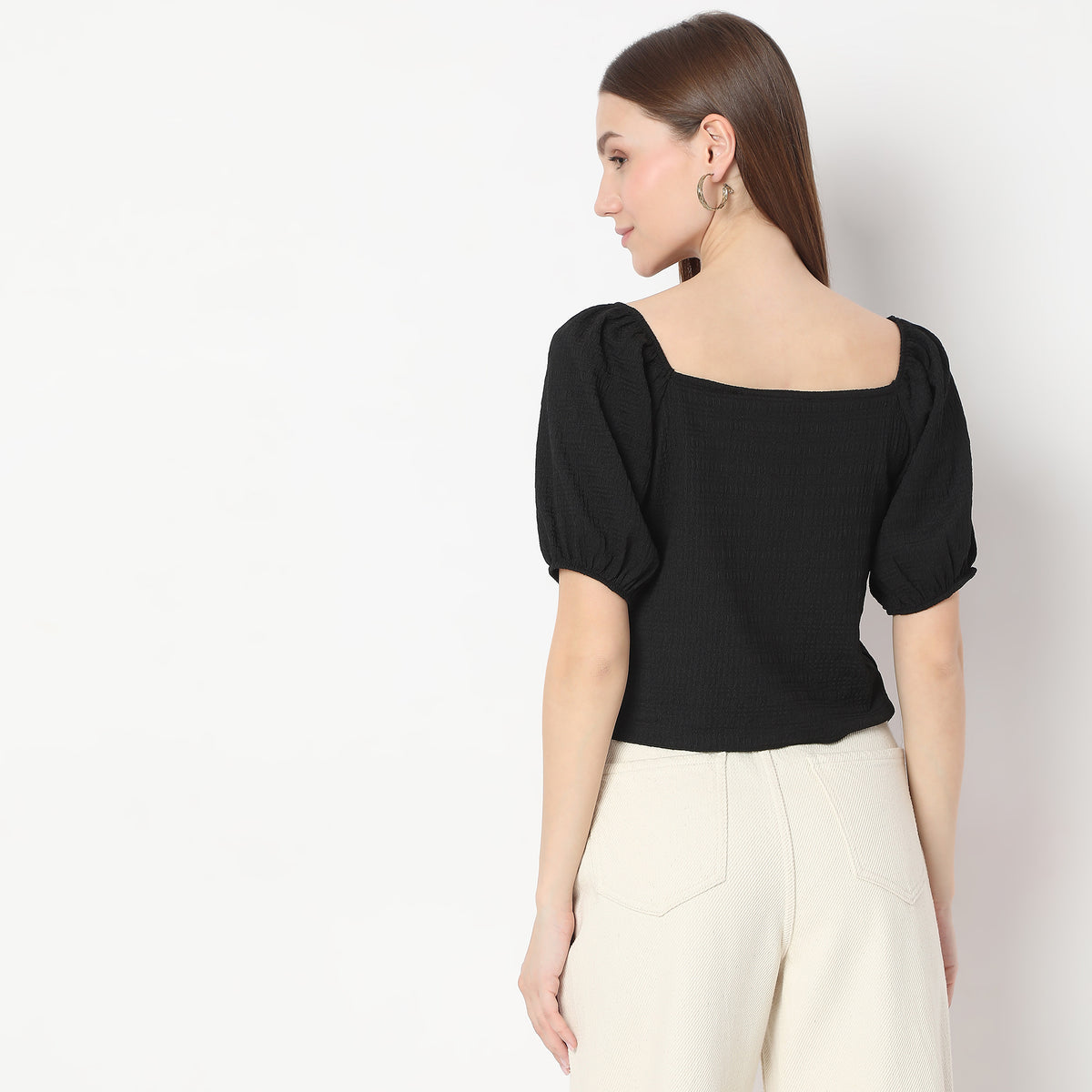 Structured Square Neck Pleasant Sleeve Knit Top