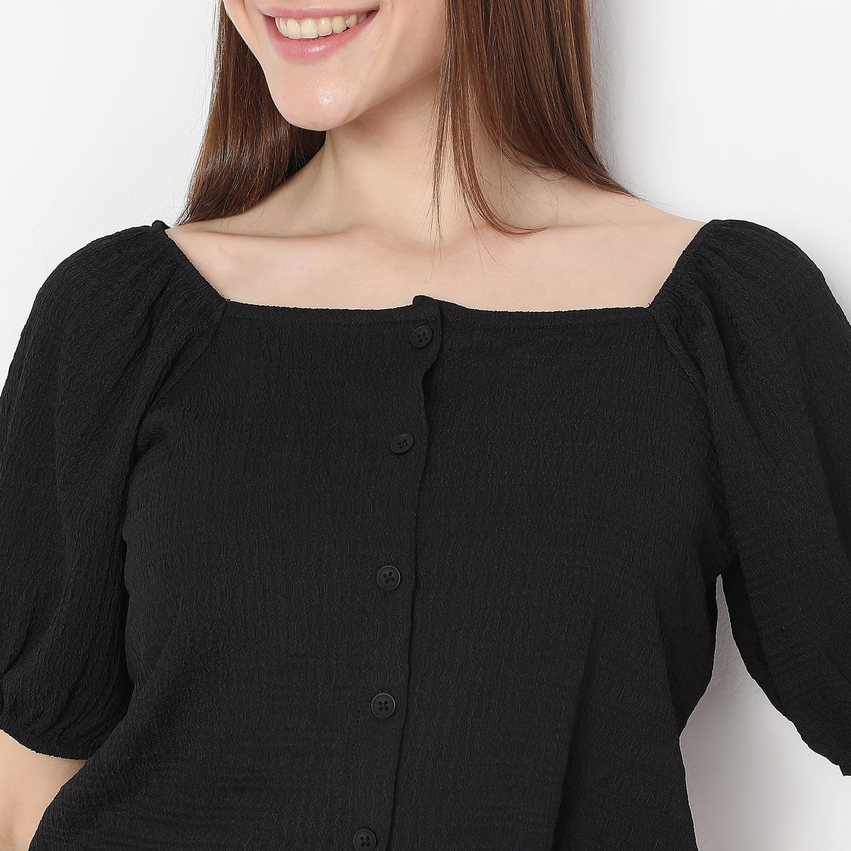 Structured Square Neck Pleasant Sleeve Knit Top