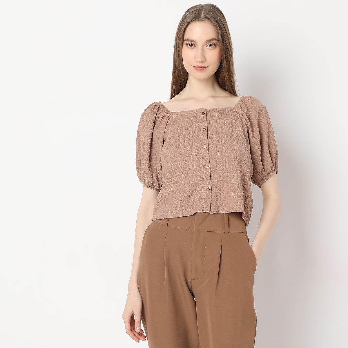 Structured Square Neck Pleasant Sleeve Knit Top