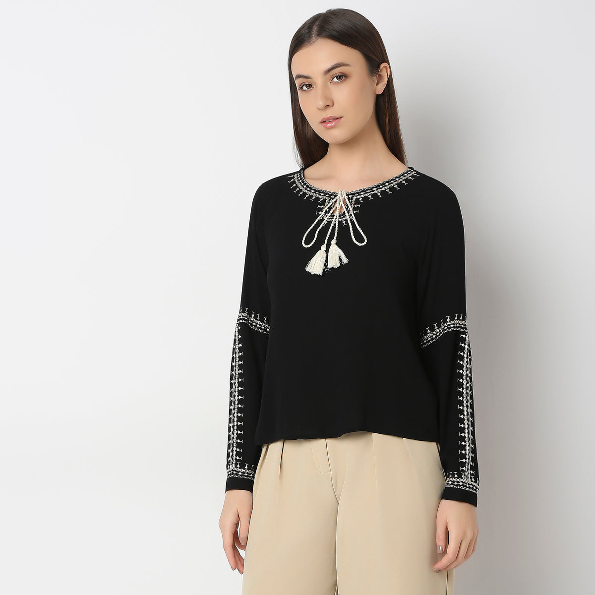 Regular Fit Embroidered Top