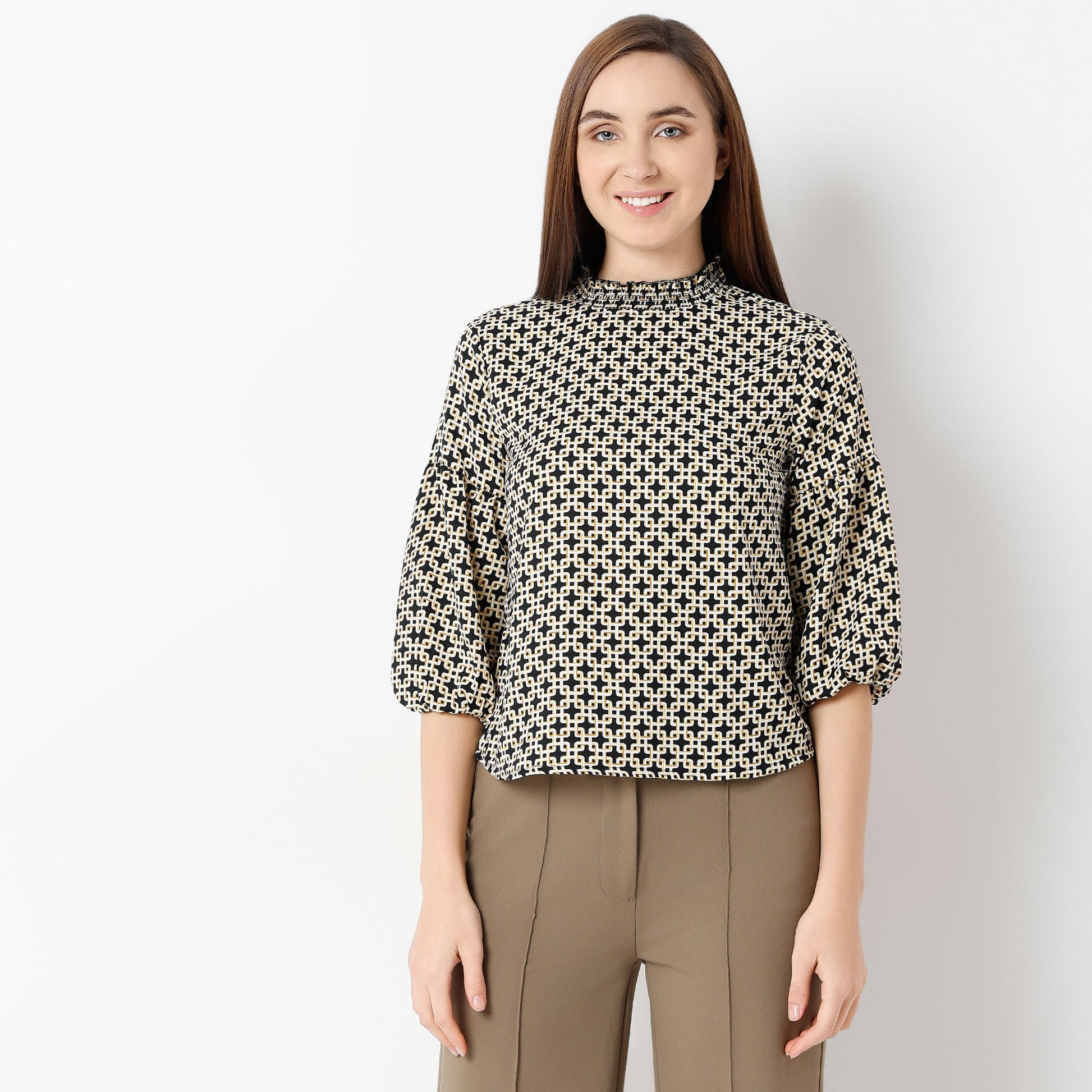 Regular Fit Printed Round Neck Top