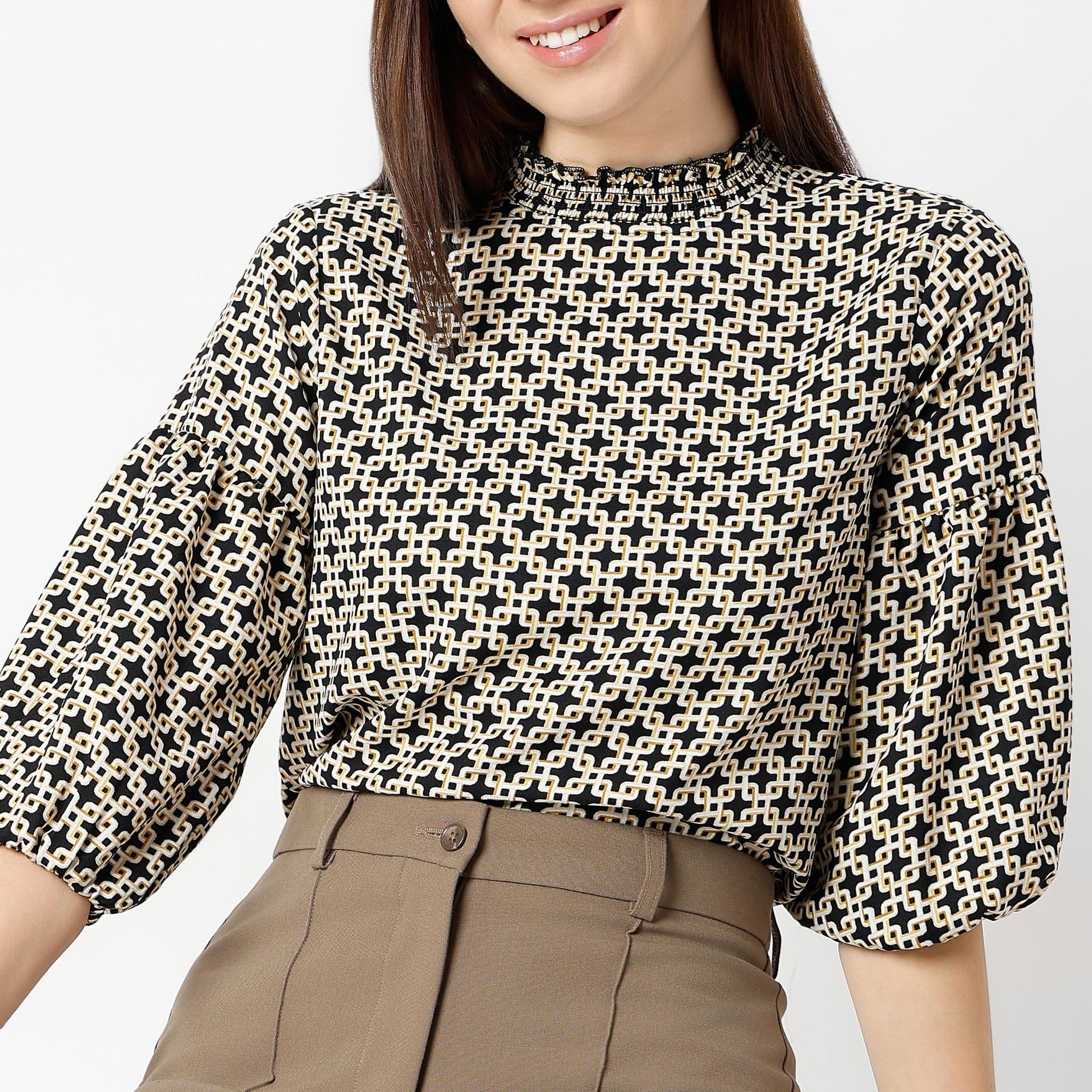 Regular Fit Printed Round Neck Top