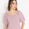 Polka Dot Square Neck Woven Puff Sleeve Top