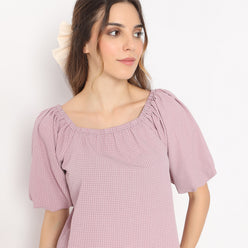 Polka Dot Square Neck Woven Puff Sleeve Top