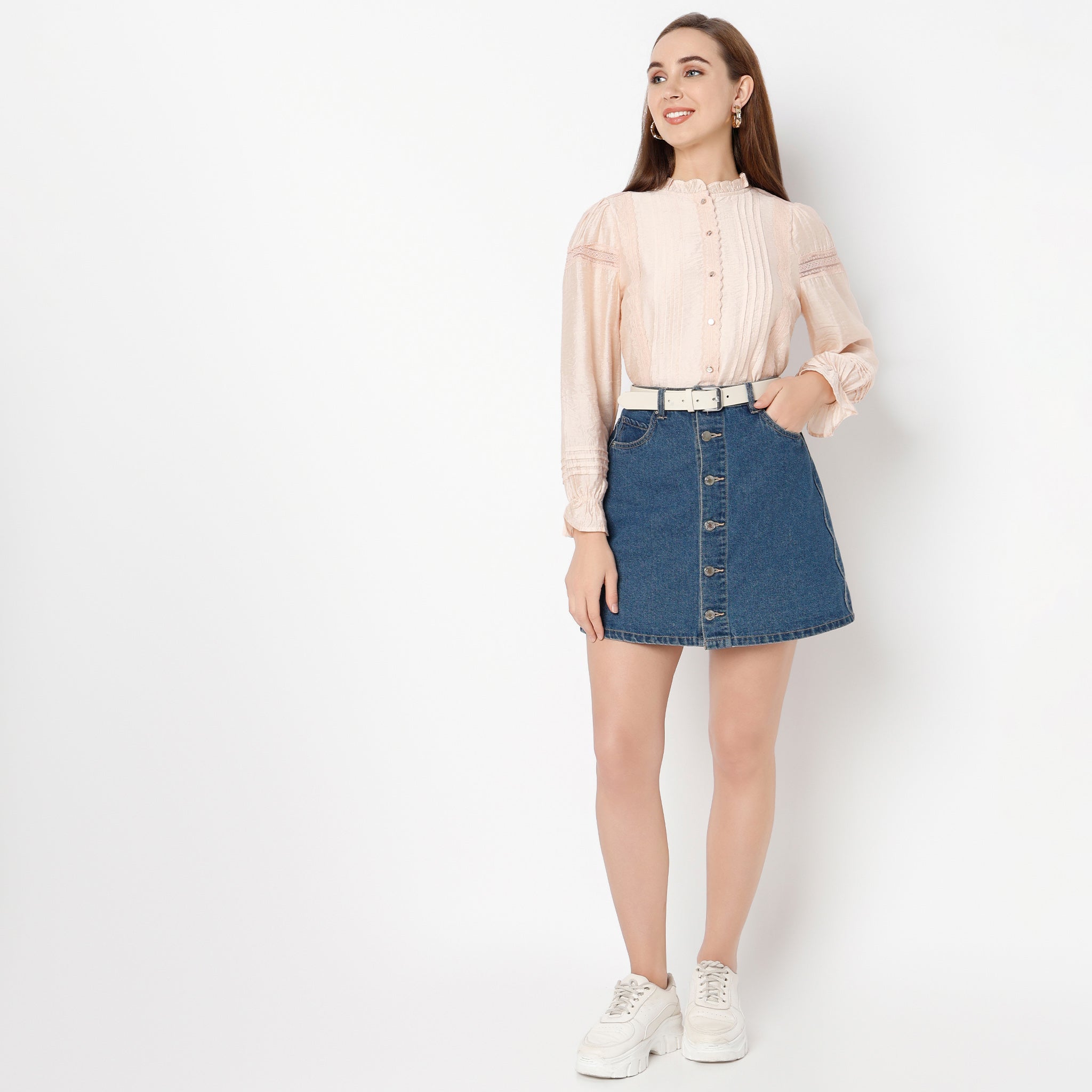 Regular Fit Lace Band Neck Top