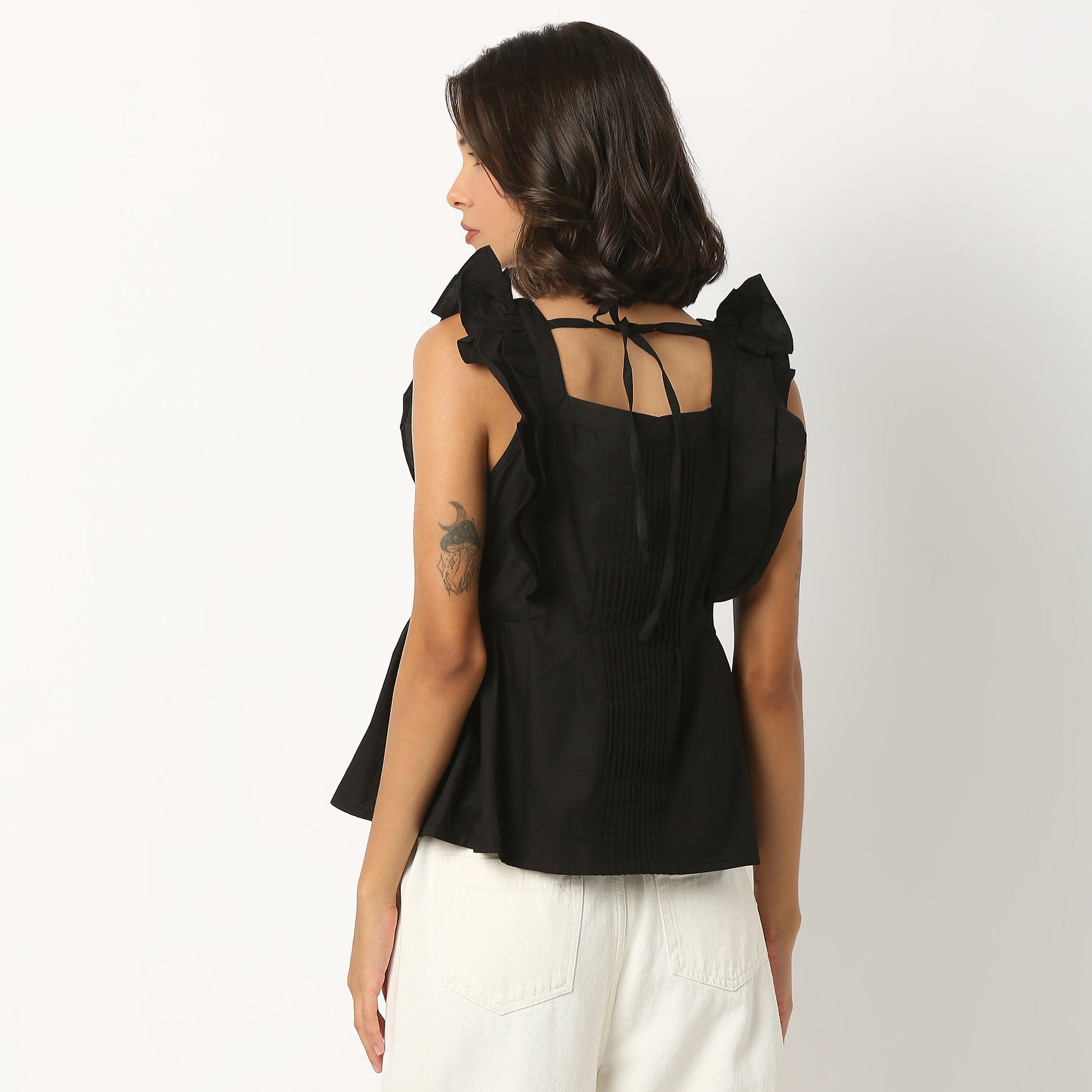 Cotton Fabric Ruffle Sleeve Top