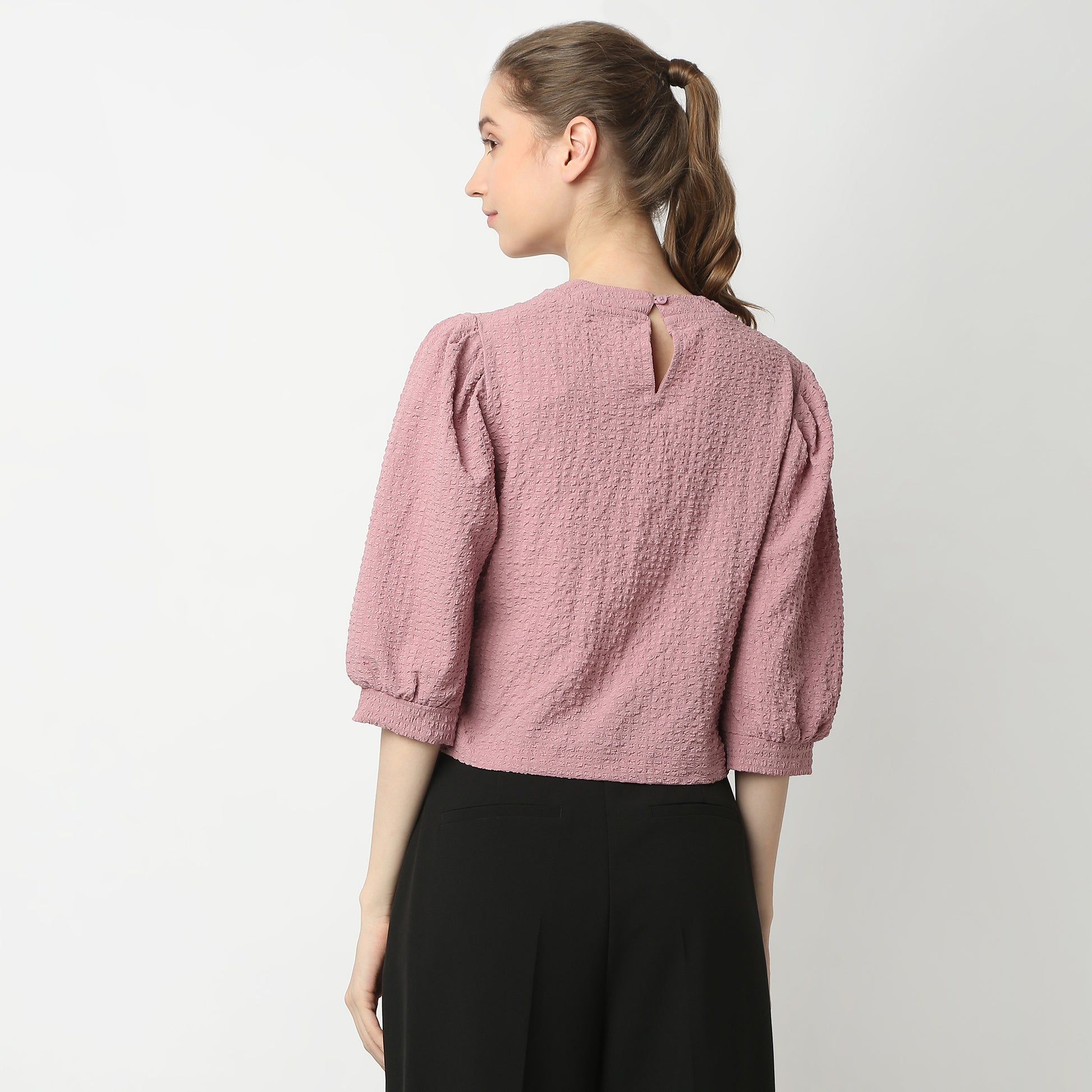 Regular Fit Structured Round Neck Top