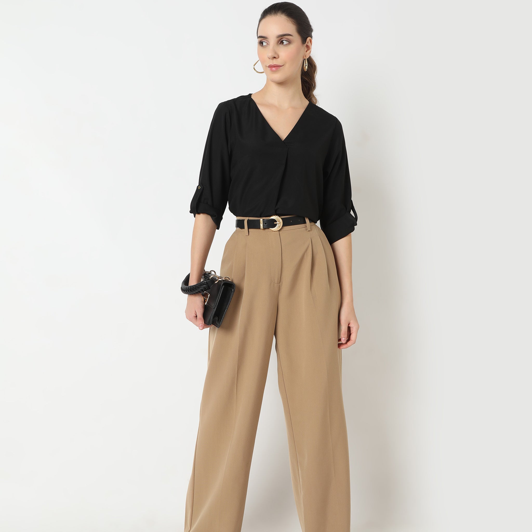 Regular Fit Solid V-Neck Top