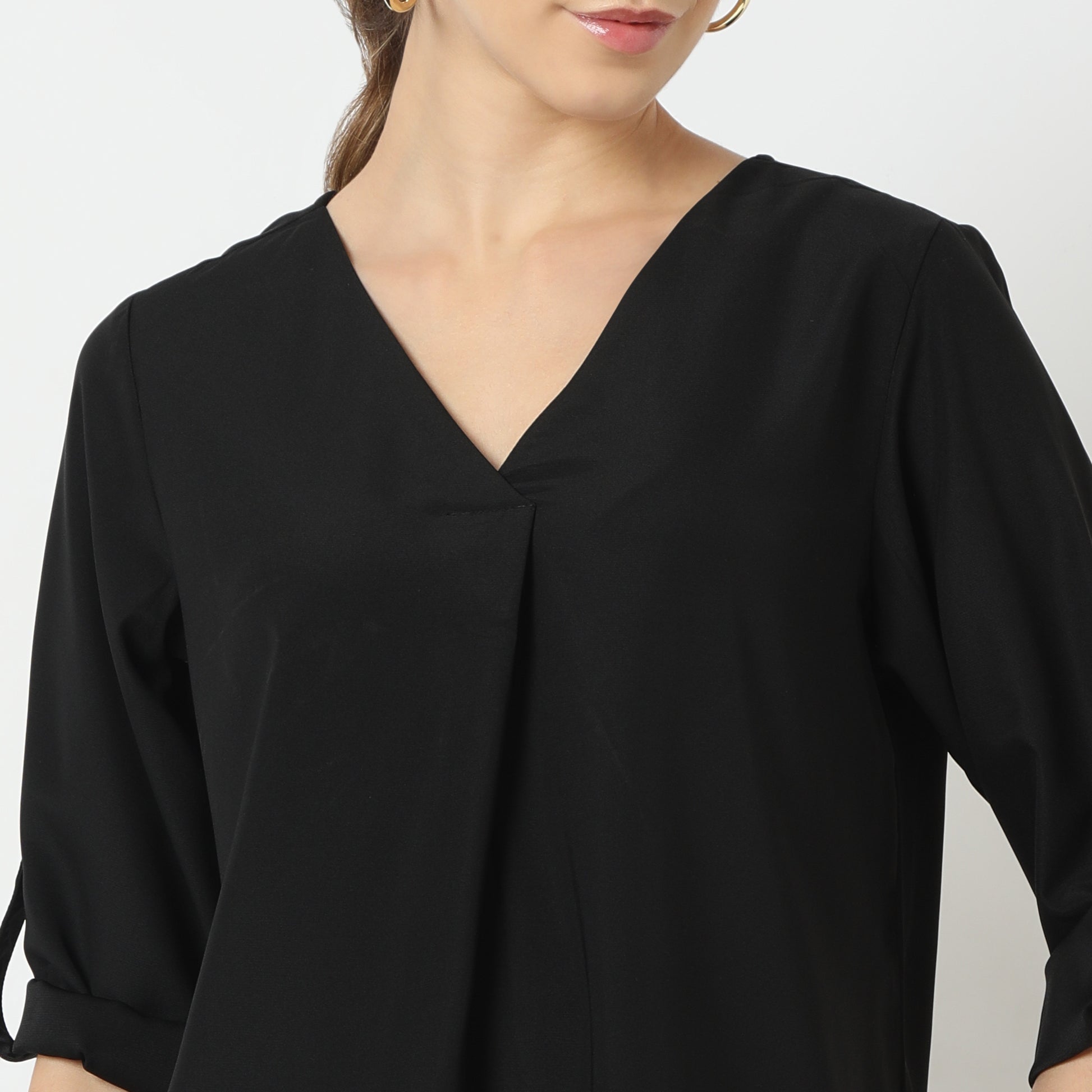 Regular Fit Solid V-Neck Top