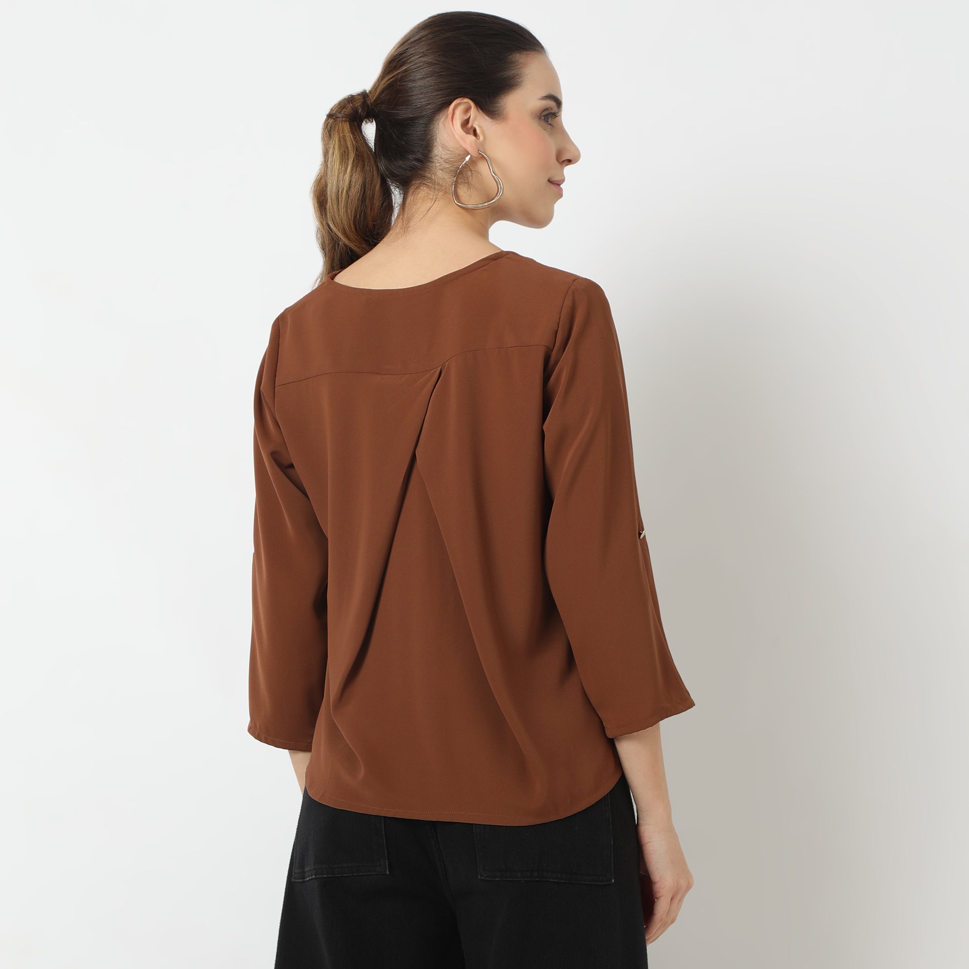 Regular Fit Solid V-Neck Top