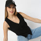 Solid V-Neck Sleeveless Fusion Top