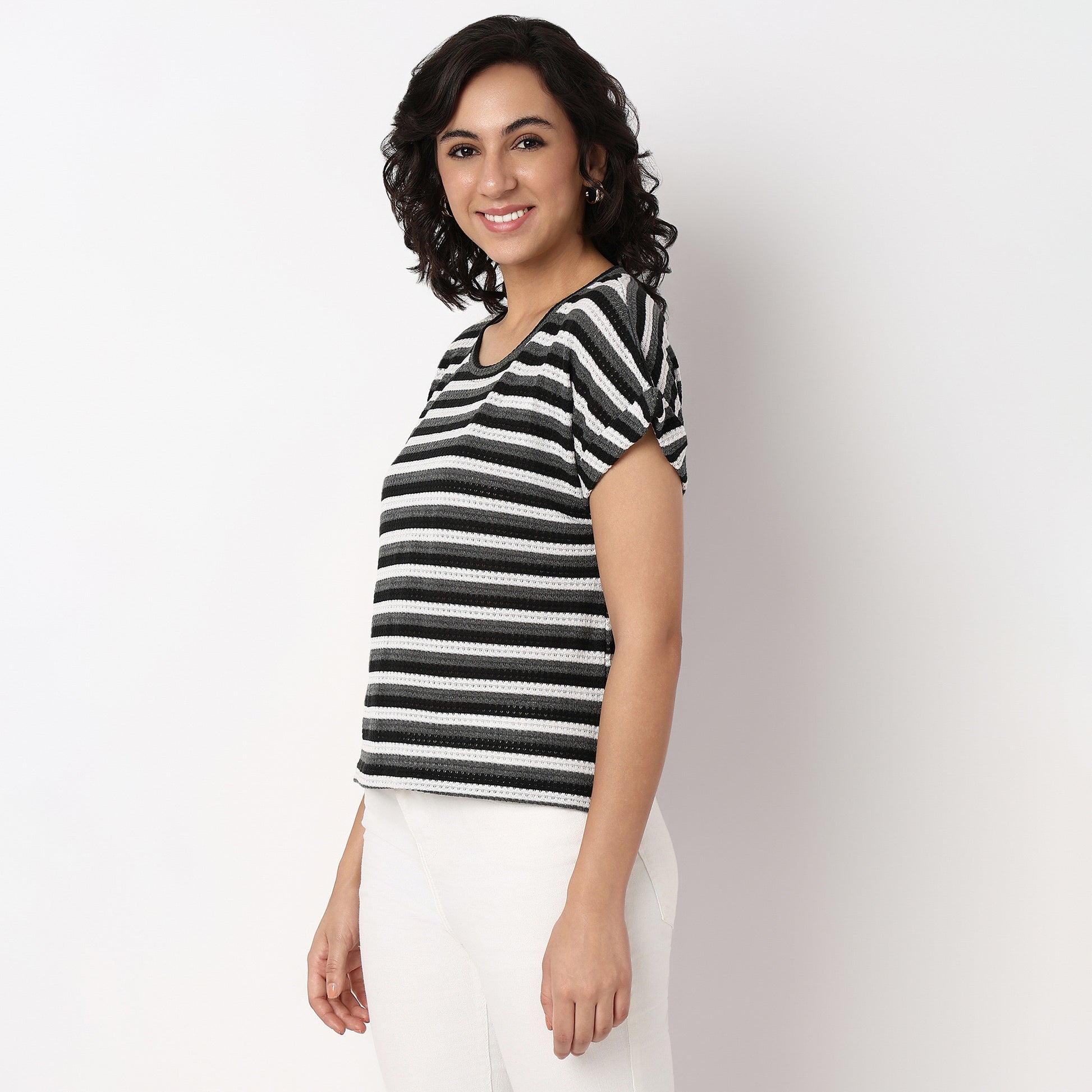 Woven Solid Round Neck Top