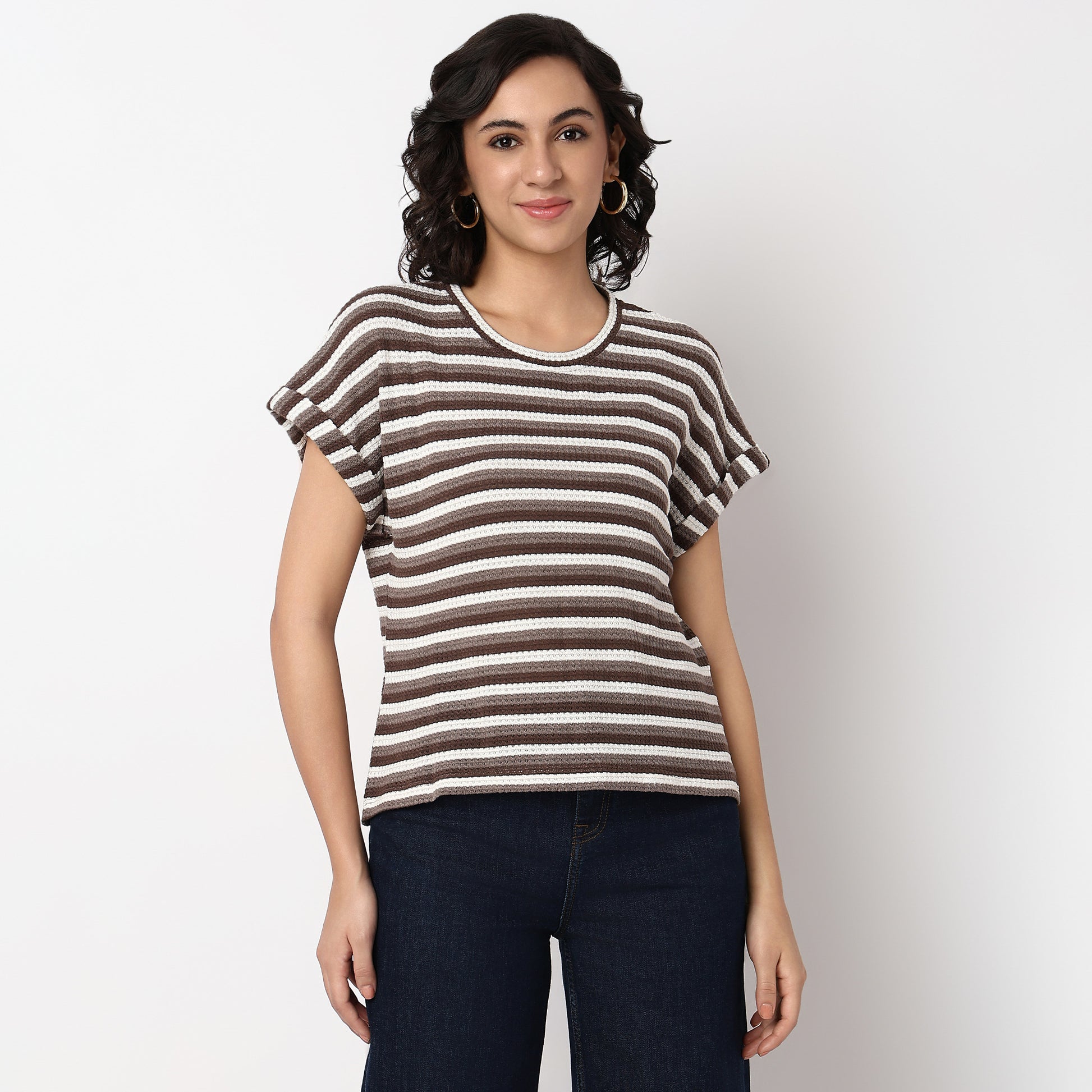 Woven Solid Round Neck Top