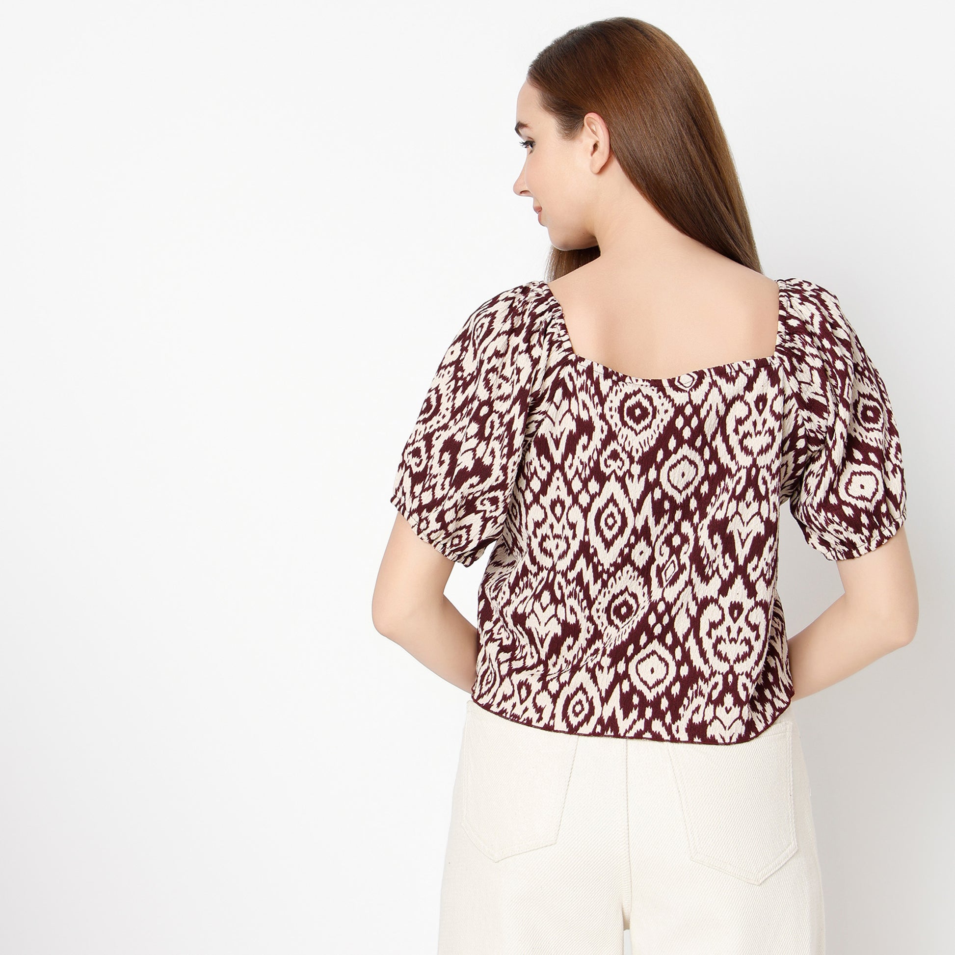 Regular Fit Printed Square Neck Top