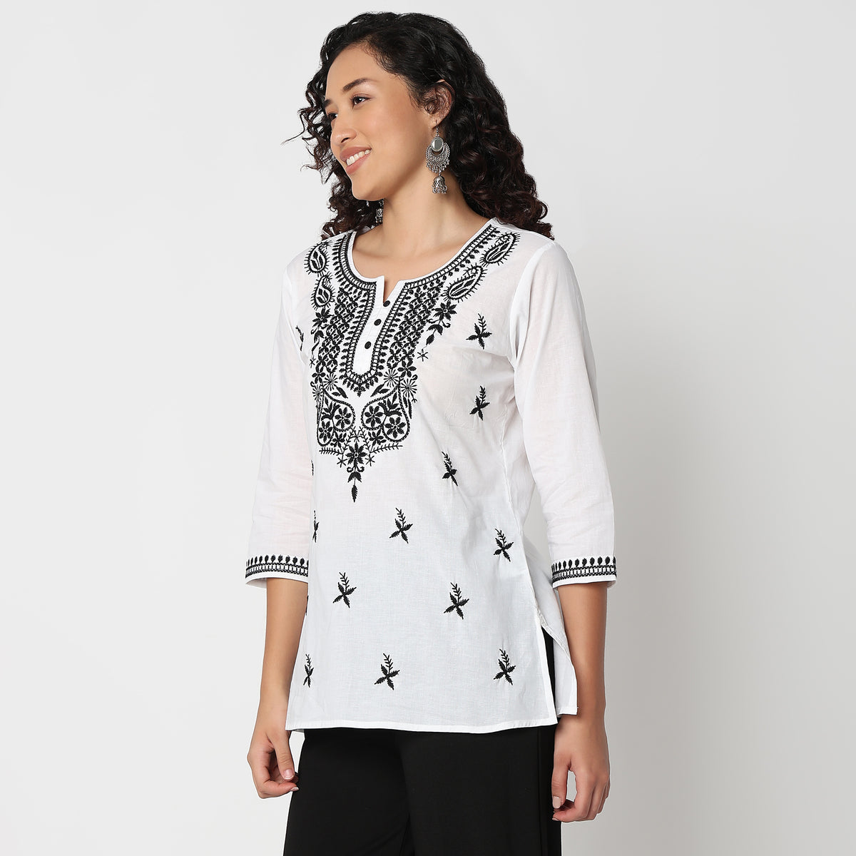 Round Neck Embroidered Top