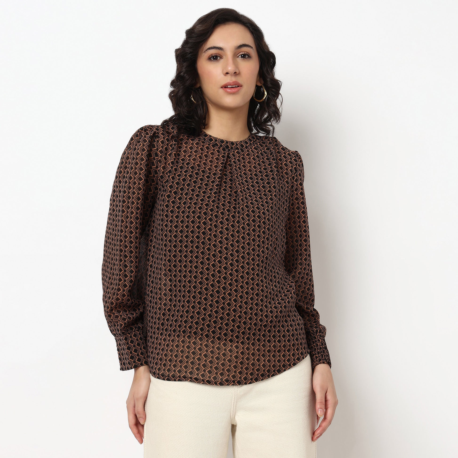 Buy Women Regular Fit Printed Full Sleeve Top  - Style Union
