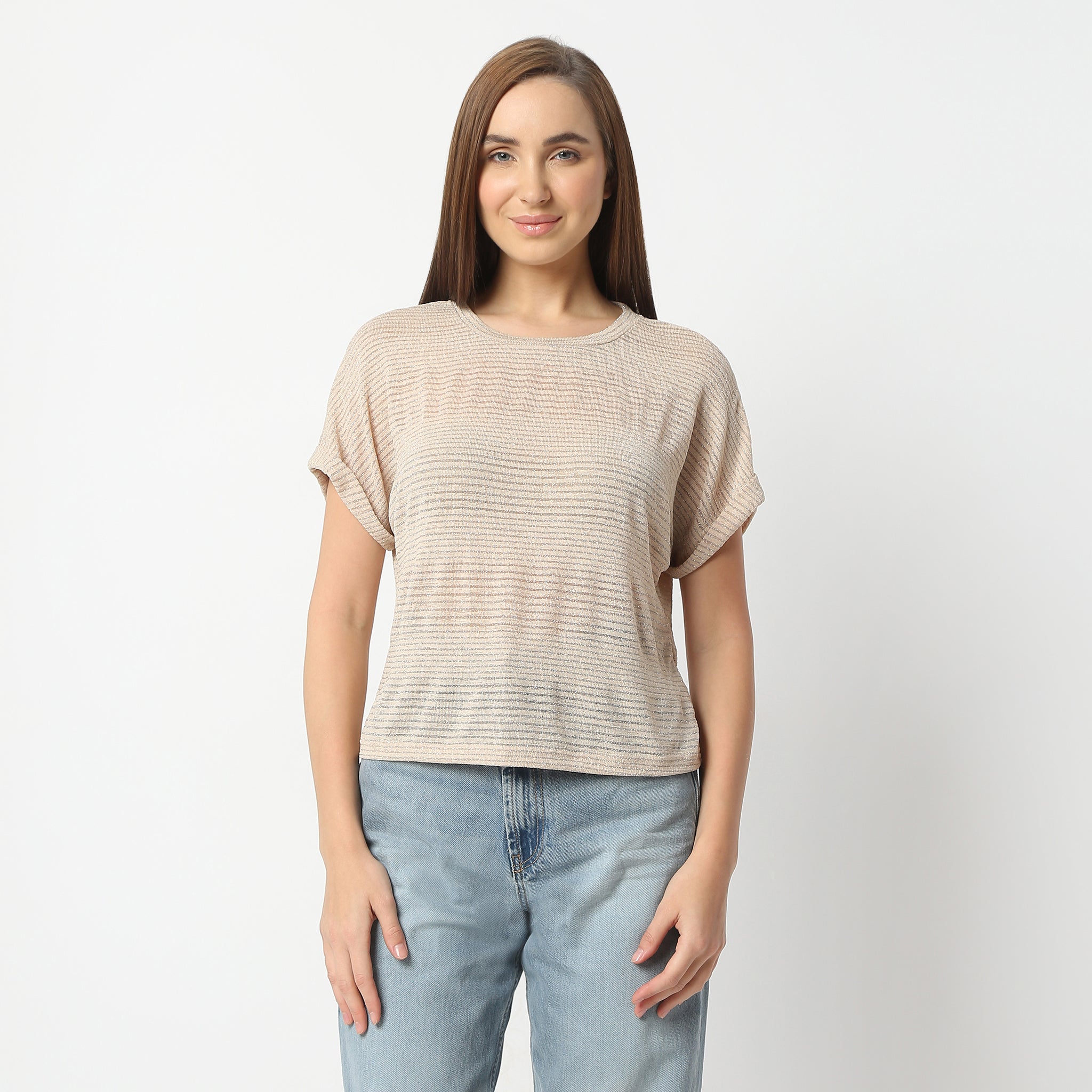 Regular Fit Solid Round Neck Regular Length Top