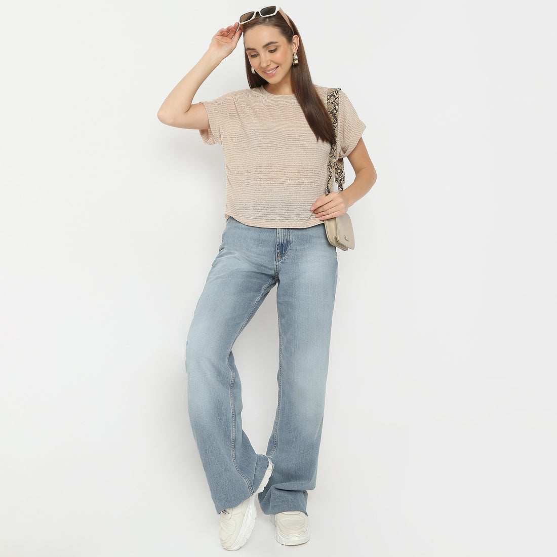 Regular Fit Solid Round Neck Regular Length Top