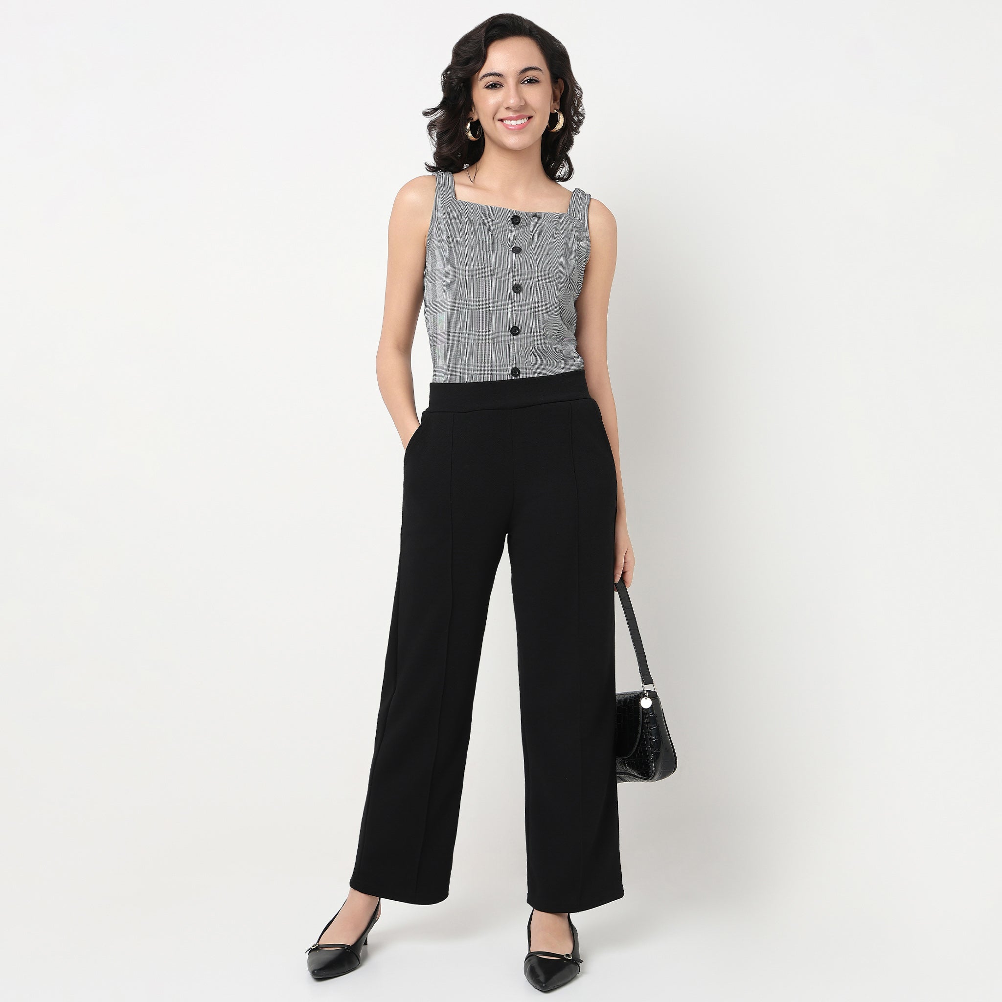 Order Now Women Checkered Square Neck Straight Slim Fit Western Wear Top by Style Union