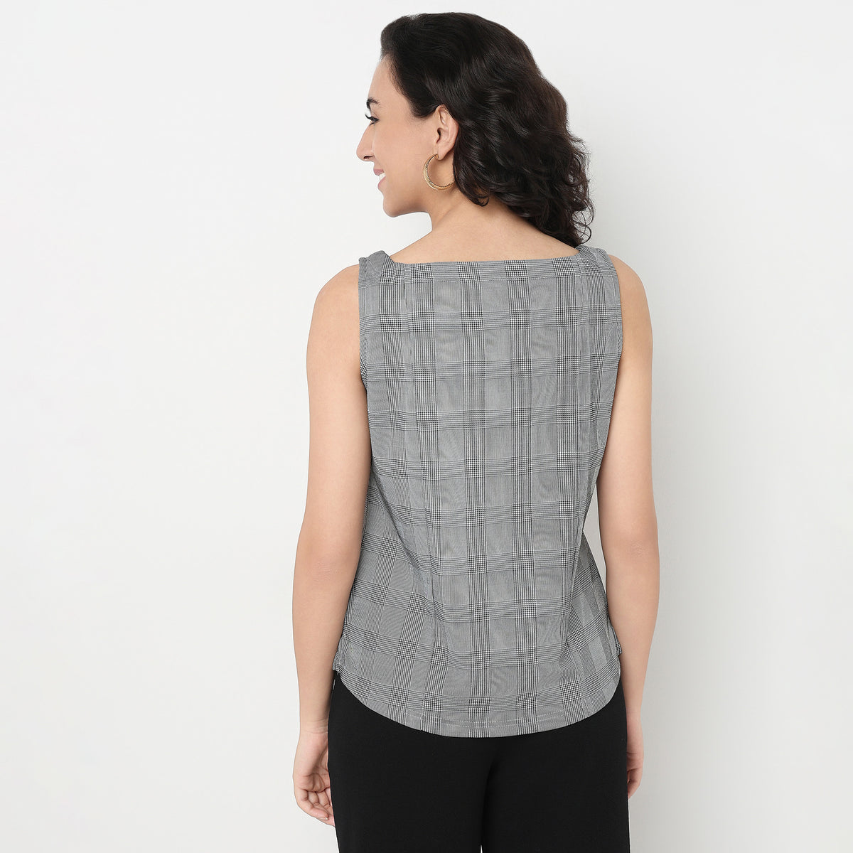 Order Now Women Checkered Square Neck Straight Slim Fit Western Wear Top by Style Union