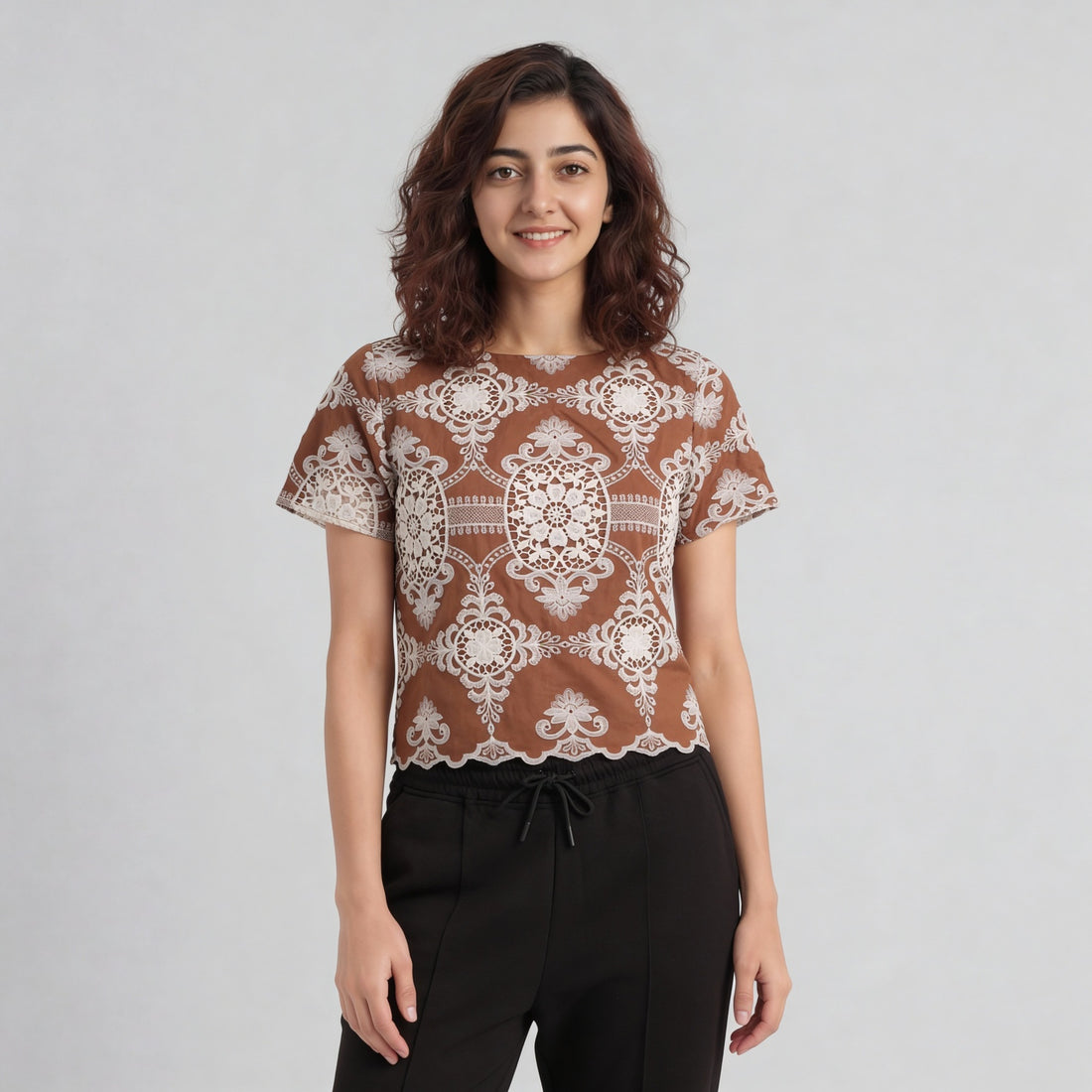 Embroidered Short Sleeve Top