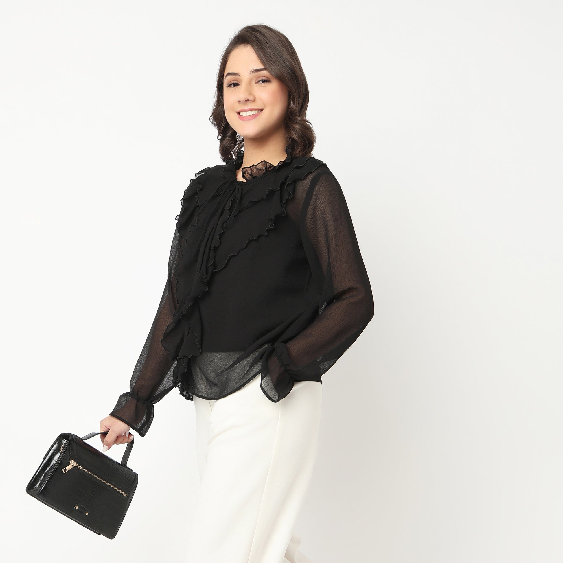 Solid Full Sleeve Round Neck Top