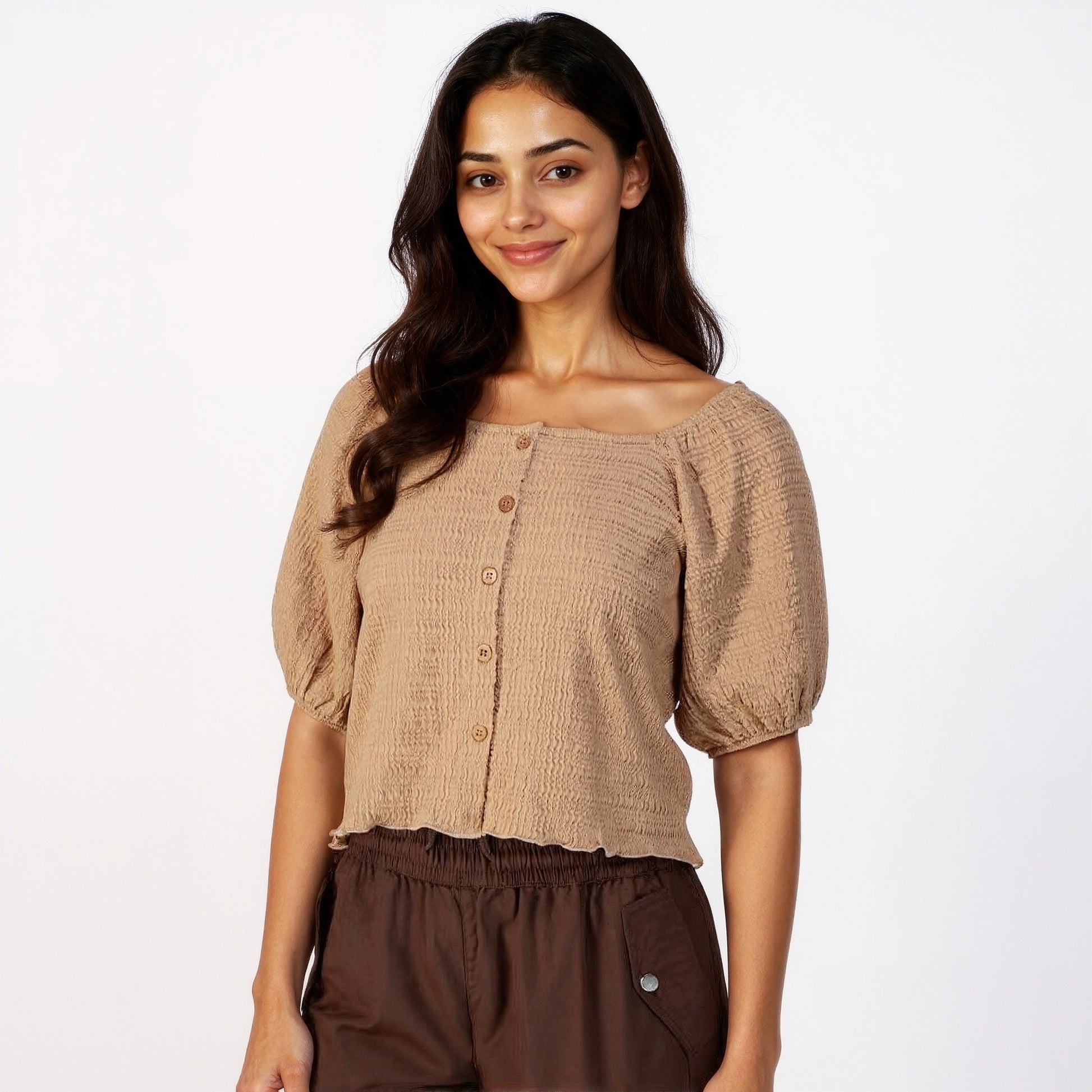 Buy Women Slim Fit Structured Puff Sleeve Top  - Style Union