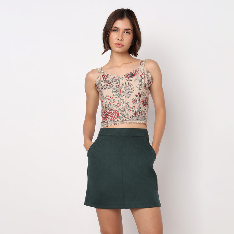 Printed Cropped Sleeveless Top