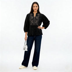 Embroidered Band Neck Top