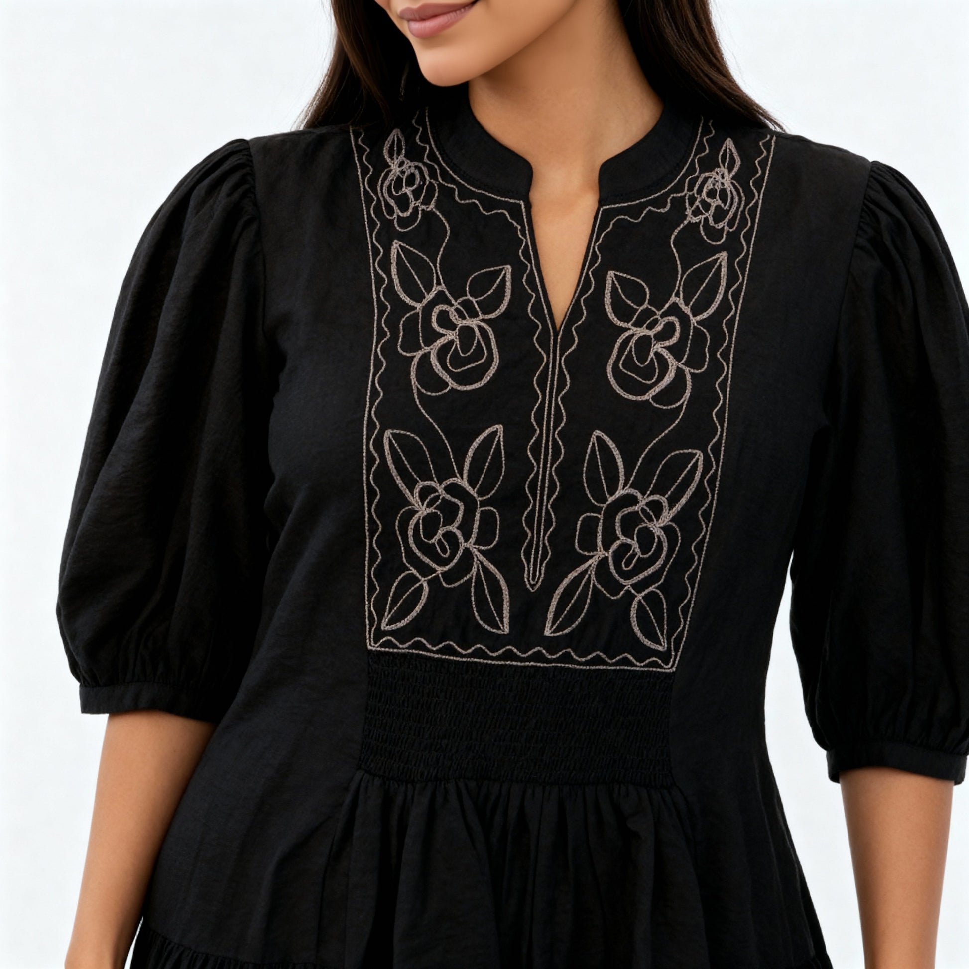 Embroidered Band Neck Top