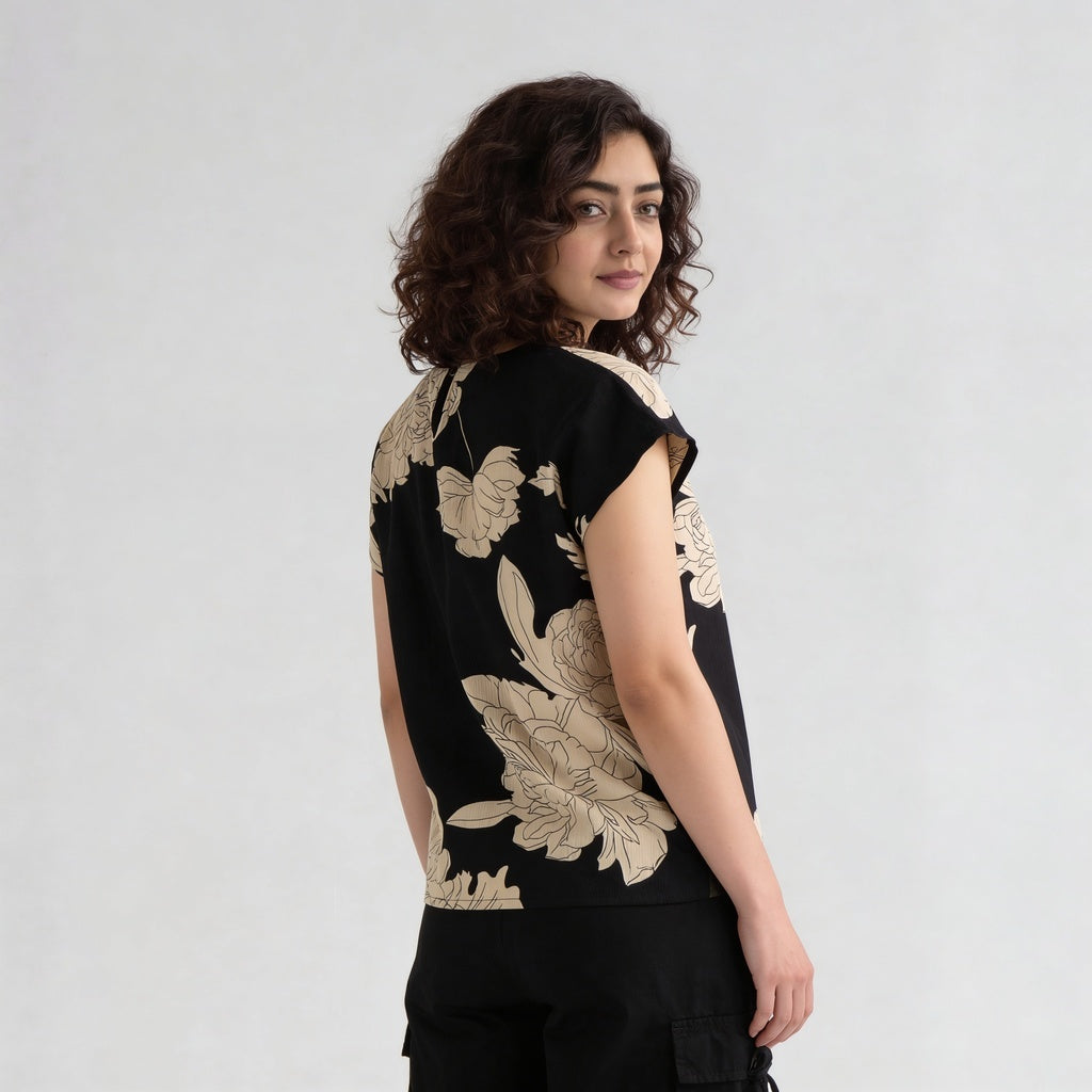 Printed Round Neck Top