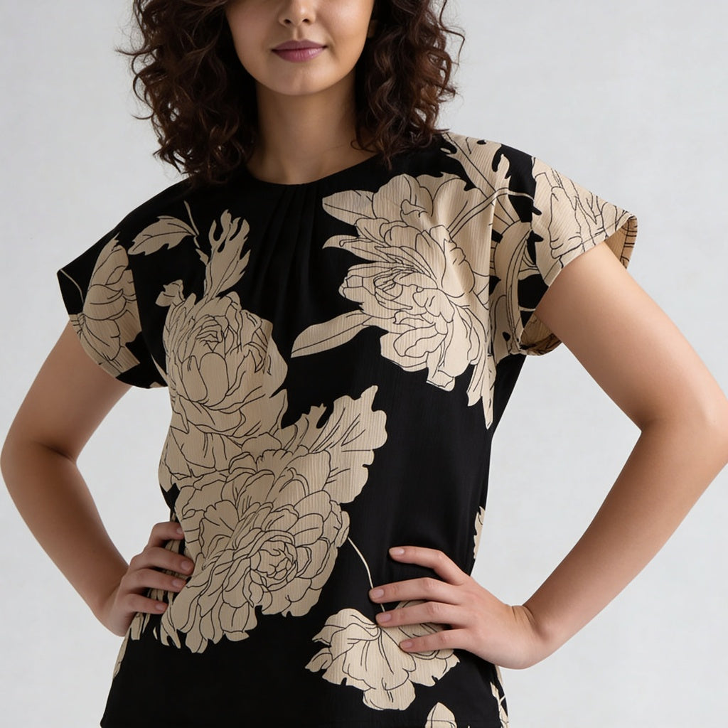 Printed Round Neck Top
