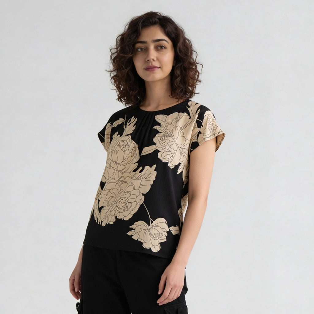 Printed Round Neck Top