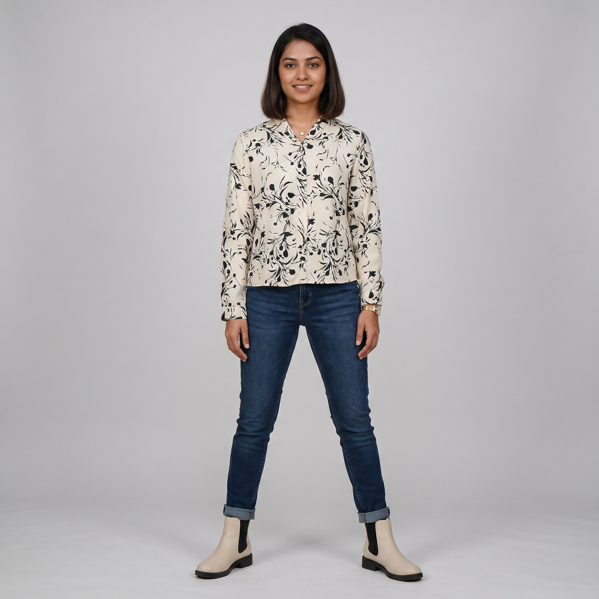 Digital Printed V-Neck Top