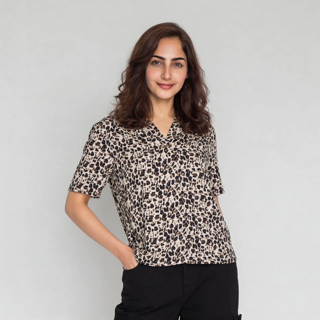 Printed V-Neck Top