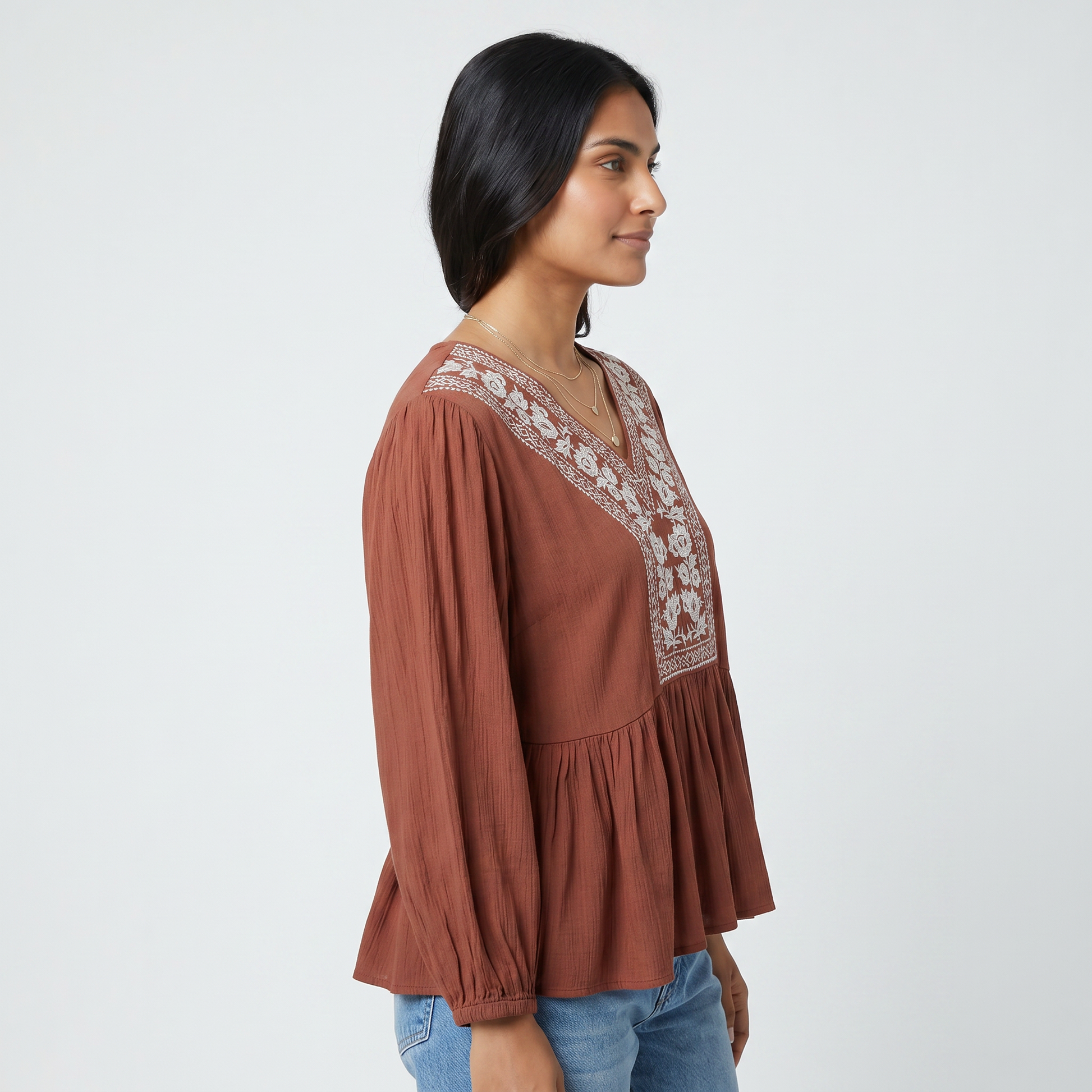 Embroidered V-Neck Top
