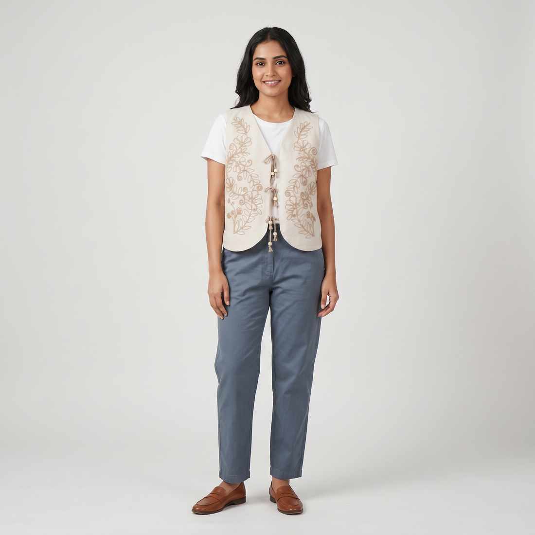 Cotton Embroidered V-Neck Top